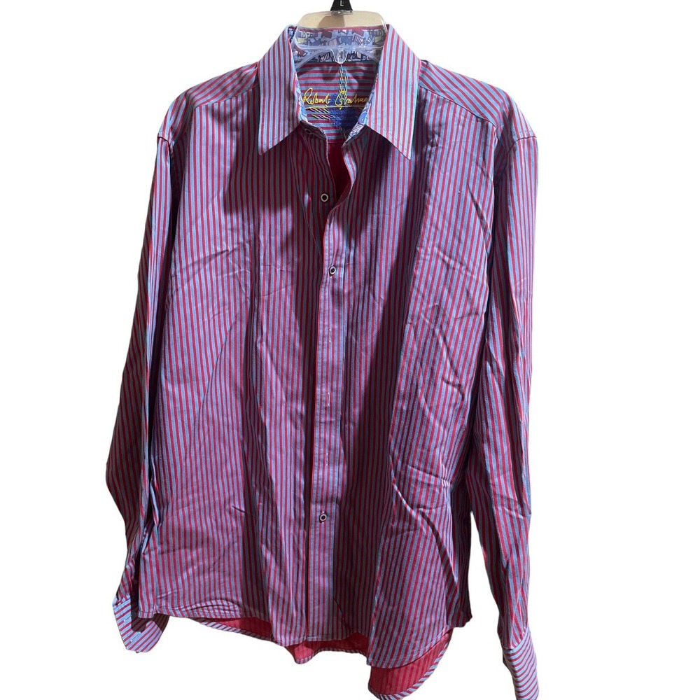 Robert Graham Stripped Blue and Red Button Down Large Folding Chairs
